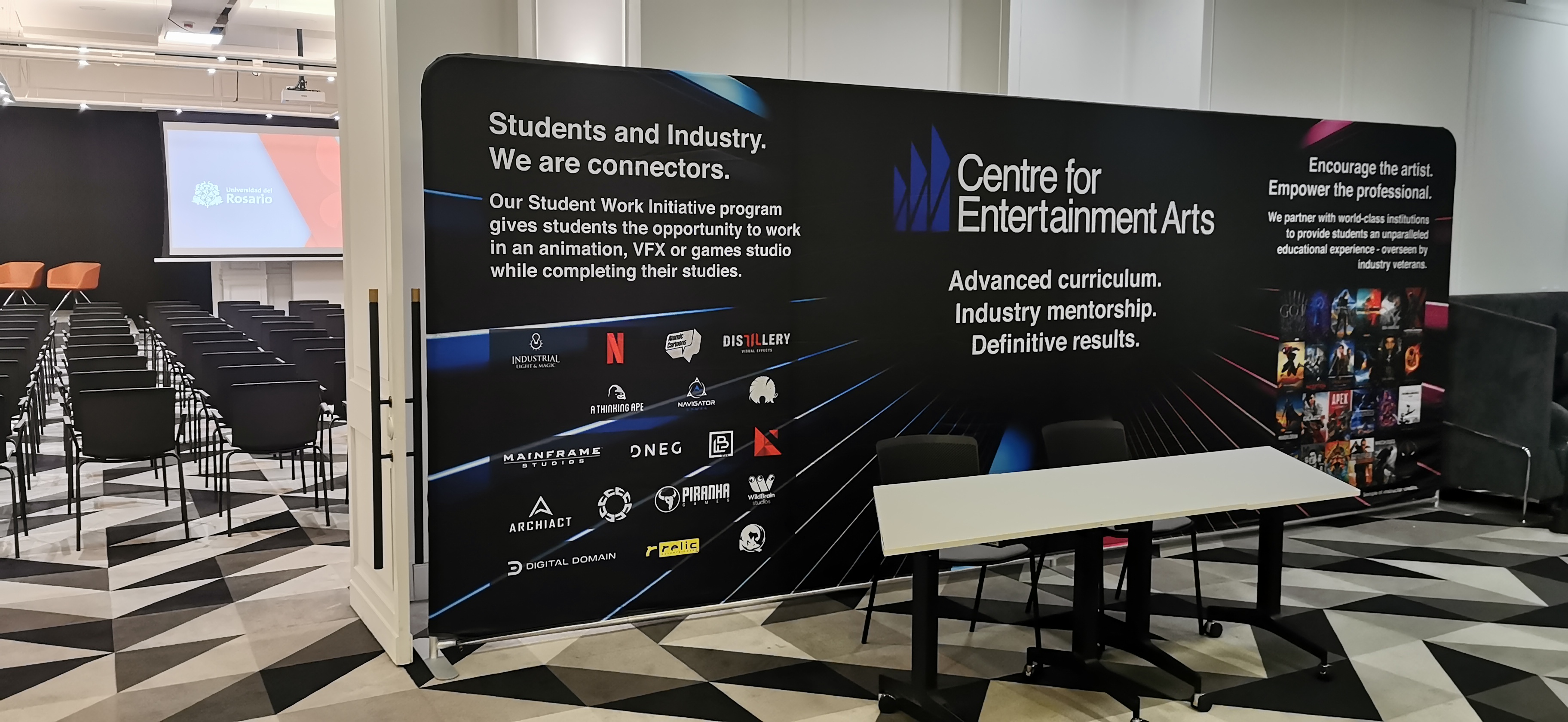 CEA partner banner displaying industry studio logos including ILM, Netflix, DNEG, Mainframe, Digital Domain, and Distillery