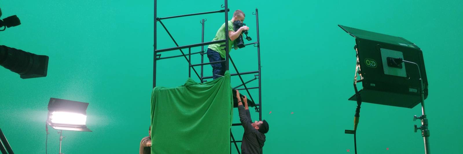 Green screen production studio. Behind the camera on a published course shoot.